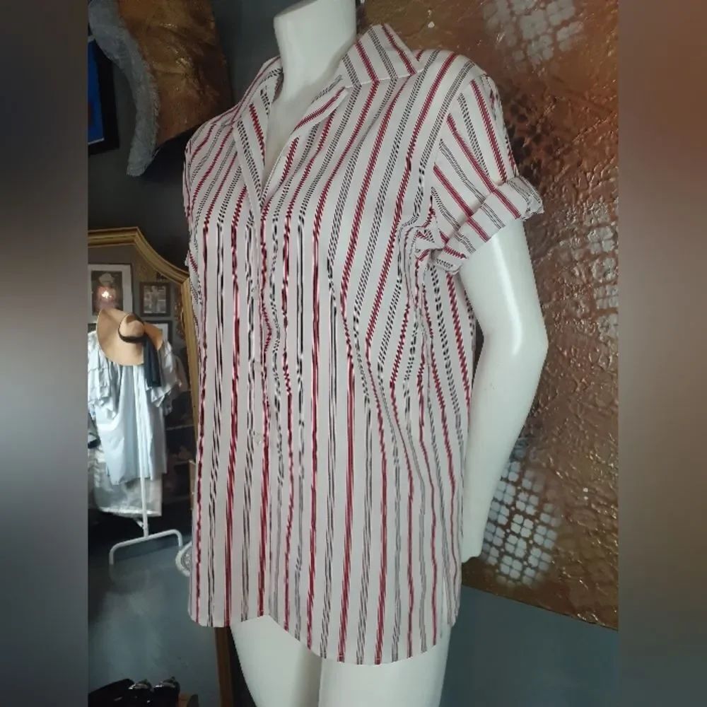 Vintage Cotton Striped Red and White Button Down Women's Top
